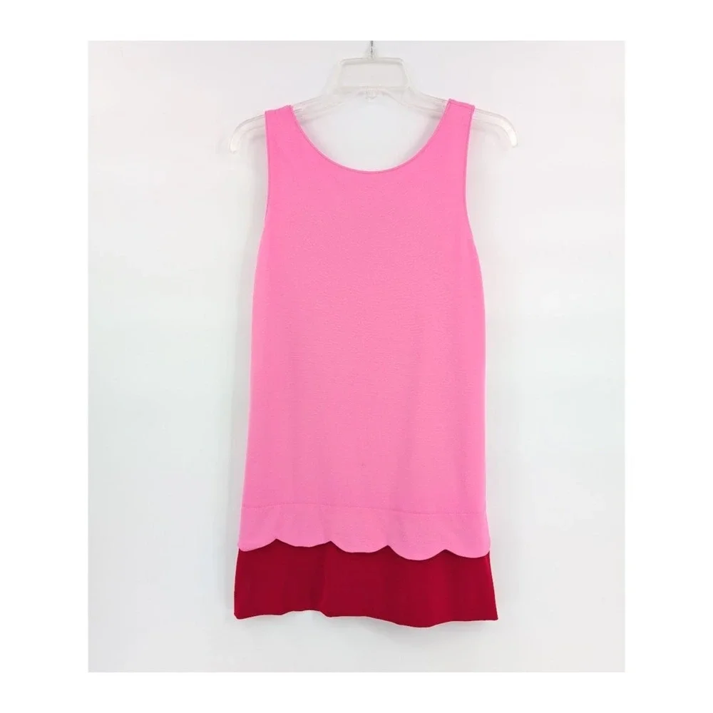 Kate Spade Girl Bow‎ Dress Pink Red Scalloped Hem Sleeveless Sz 14Y Large
